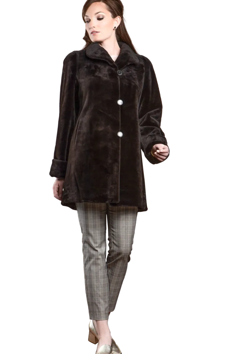 Clearance Reversible Sheared Mink Mid-Length Fur Coat - Wing Collar - TB Cuff Women Mink|Fur Coats