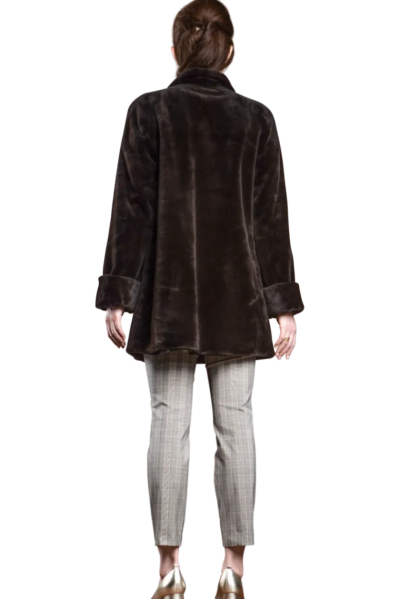 Clearance Reversible Sheared Mink Mid-Length Fur Coat - Wing Collar - TB Cuff Women Mink|Fur Coats