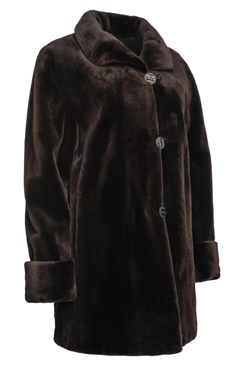 Clearance Reversible Sheared Mink Mid-Length Fur Coat - Wing Collar - TB Cuff Women Mink|Fur Coats