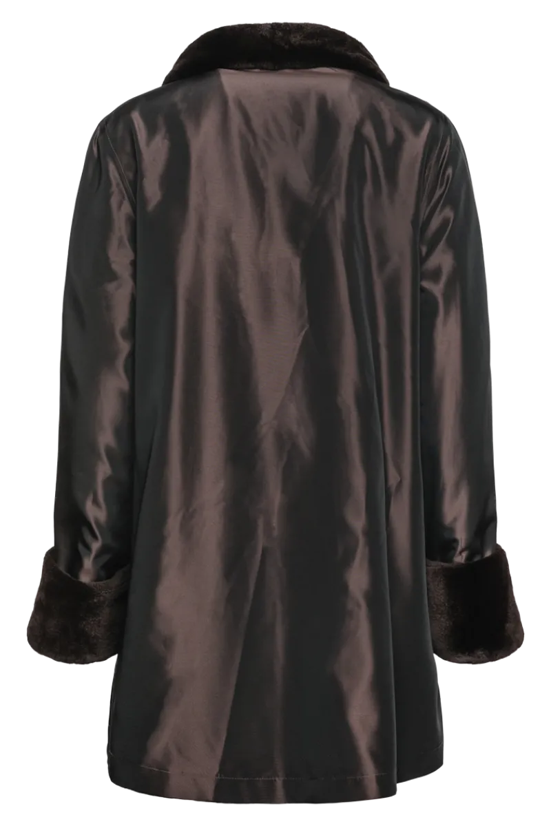 Clearance Reversible Sheared Mink Mid-Length Fur Coat - Wing Collar - TB Cuff Women Mink|Fur Coats