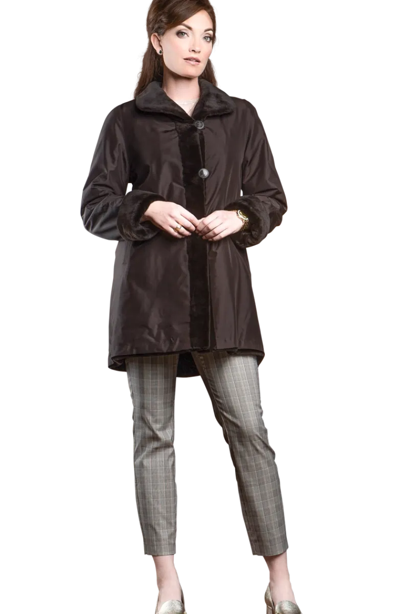 Clearance Reversible Sheared Mink Mid-Length Fur Coat - Wing Collar - TB Cuff Women Mink|Fur Coats