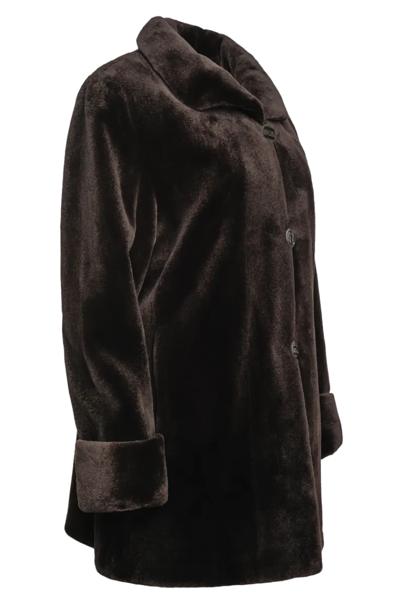 Clearance Reversible Sheared Mink Mid-Length Fur Coat - Wing Collar - TB Cuff Women Mink|Fur Coats