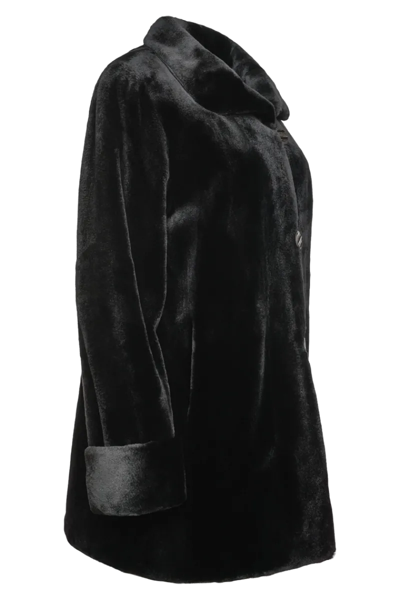 Clearance Reversible Sheared Mink Mid-Length Fur Coat - Wing Collar - TB Cuff Women Mink|Fur Coats