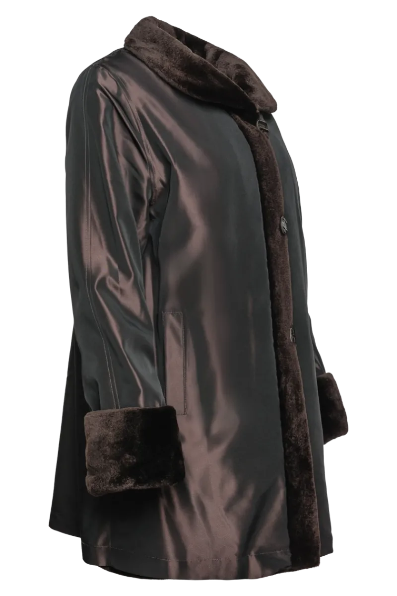 Clearance Reversible Sheared Mink Mid-Length Fur Coat - Wing Collar - TB Cuff Women Mink|Fur Coats