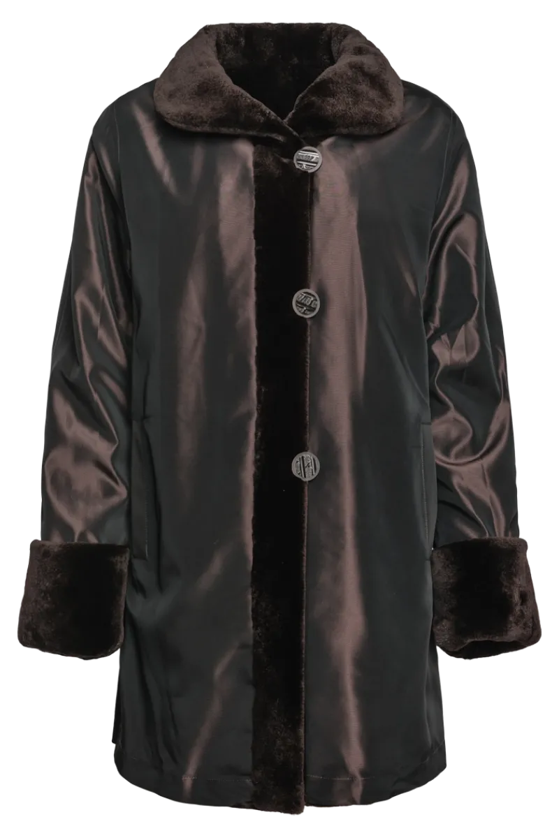 Clearance Reversible Sheared Mink Mid-Length Fur Coat - Wing Collar - TB Cuff Women Mink|Fur Coats