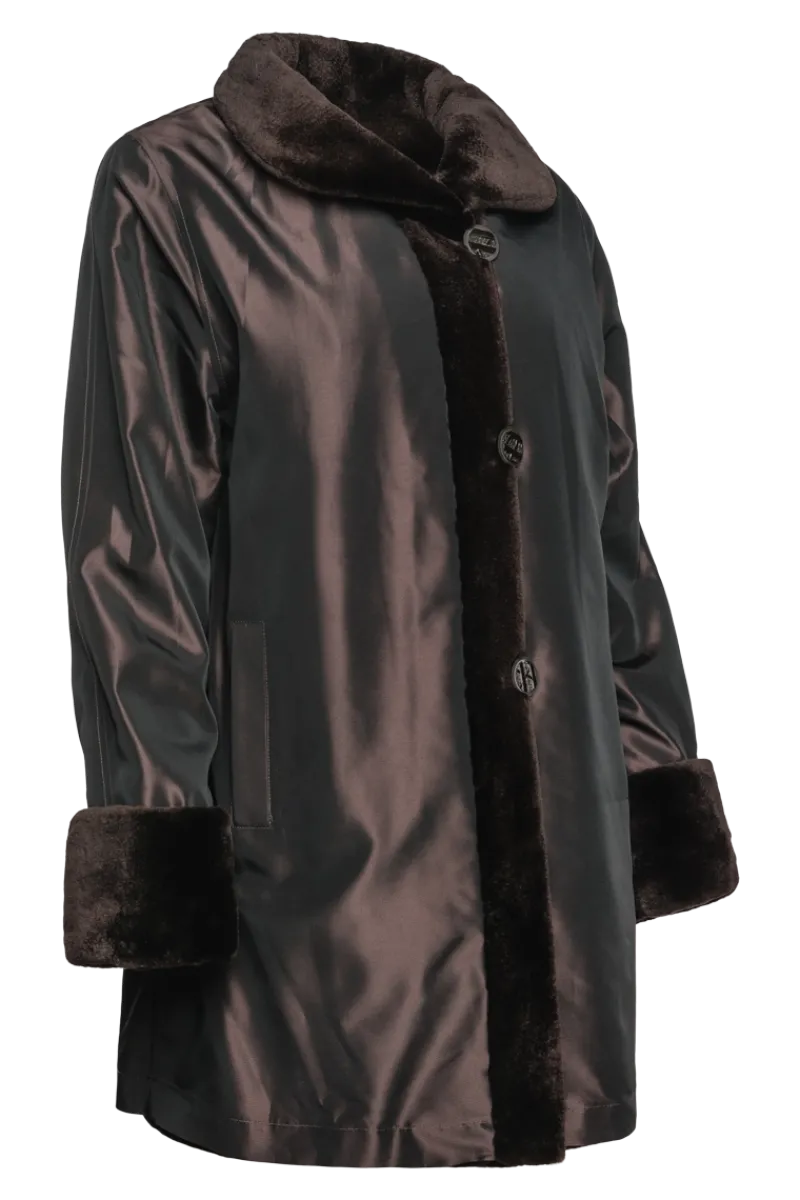 Clearance Reversible Sheared Mink Mid-Length Fur Coat - Wing Collar - TB Cuff Women Mink|Fur Coats