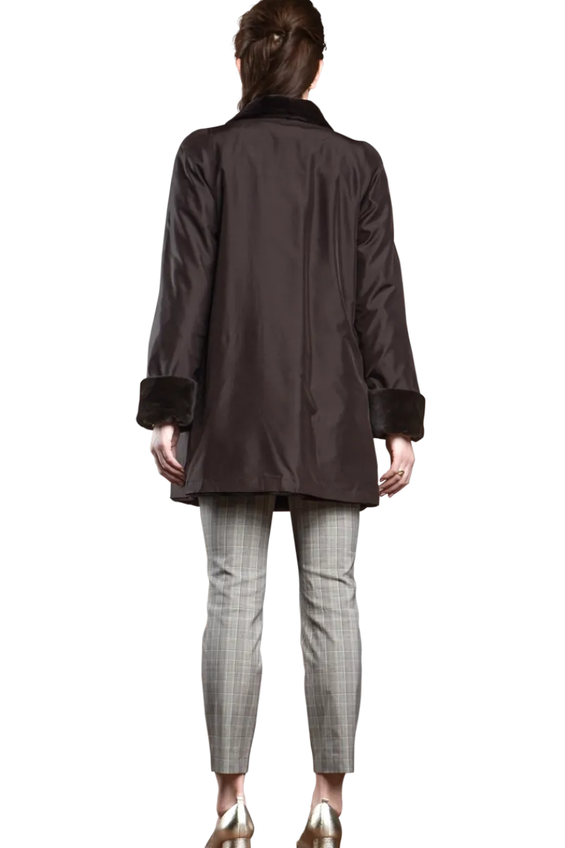 Clearance Reversible Sheared Mink Mid-Length Fur Coat - Wing Collar - TB Cuff Women Mink|Fur Coats