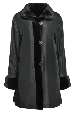 Clearance Reversible Sheared Mink Mid-Length Fur Coat - Wing Collar - TB Cuff Women Mink|Fur Coats