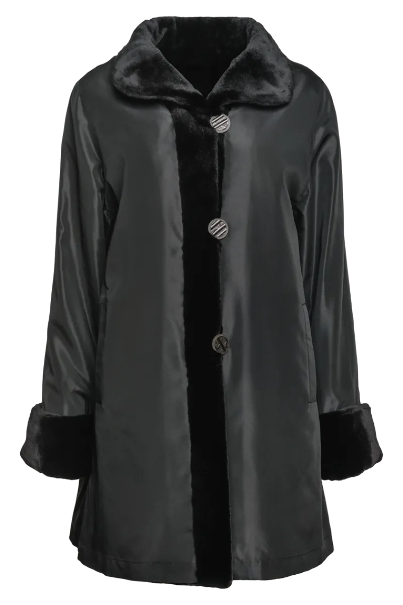 Clearance Reversible Sheared Mink Mid-Length Fur Coat - Wing Collar - TB Cuff Women Mink|Fur Coats