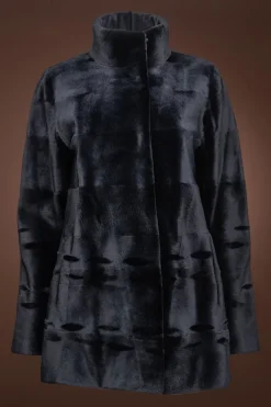 Hot Ribbon Pattern Sheared Mink Fur Jacket Women Fur Jackets