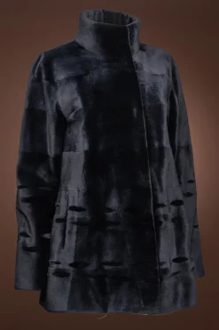 Hot Ribbon Pattern Sheared Mink Fur Jacket Women Fur Jackets