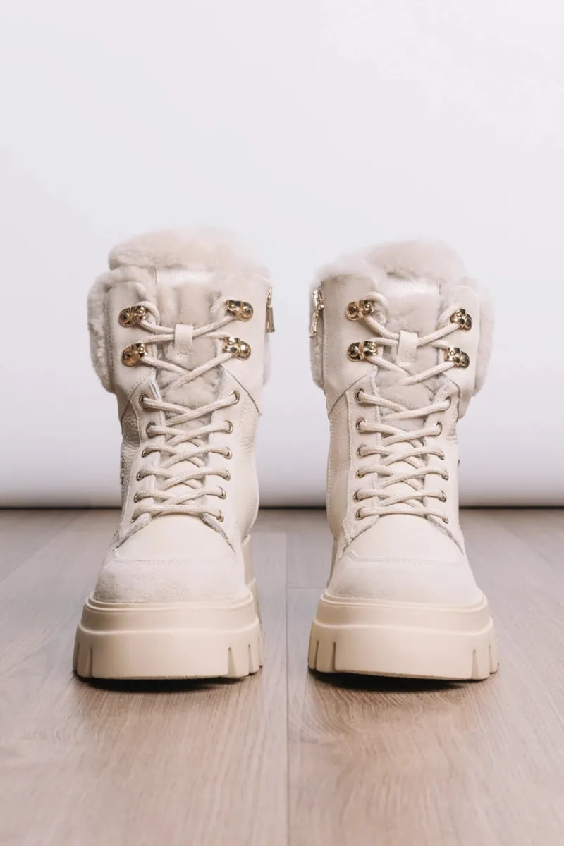 Online Sapporo Mixed Leather Shearling Boots Women Boots & Handbags