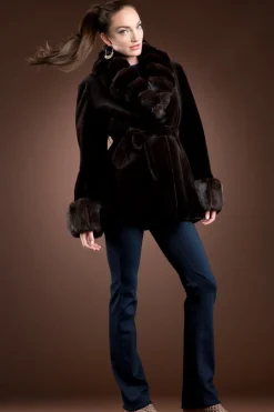 Hot Sheared Mink and Chinchilla Fur Jacket - Notch Collar Women Fur Jackets