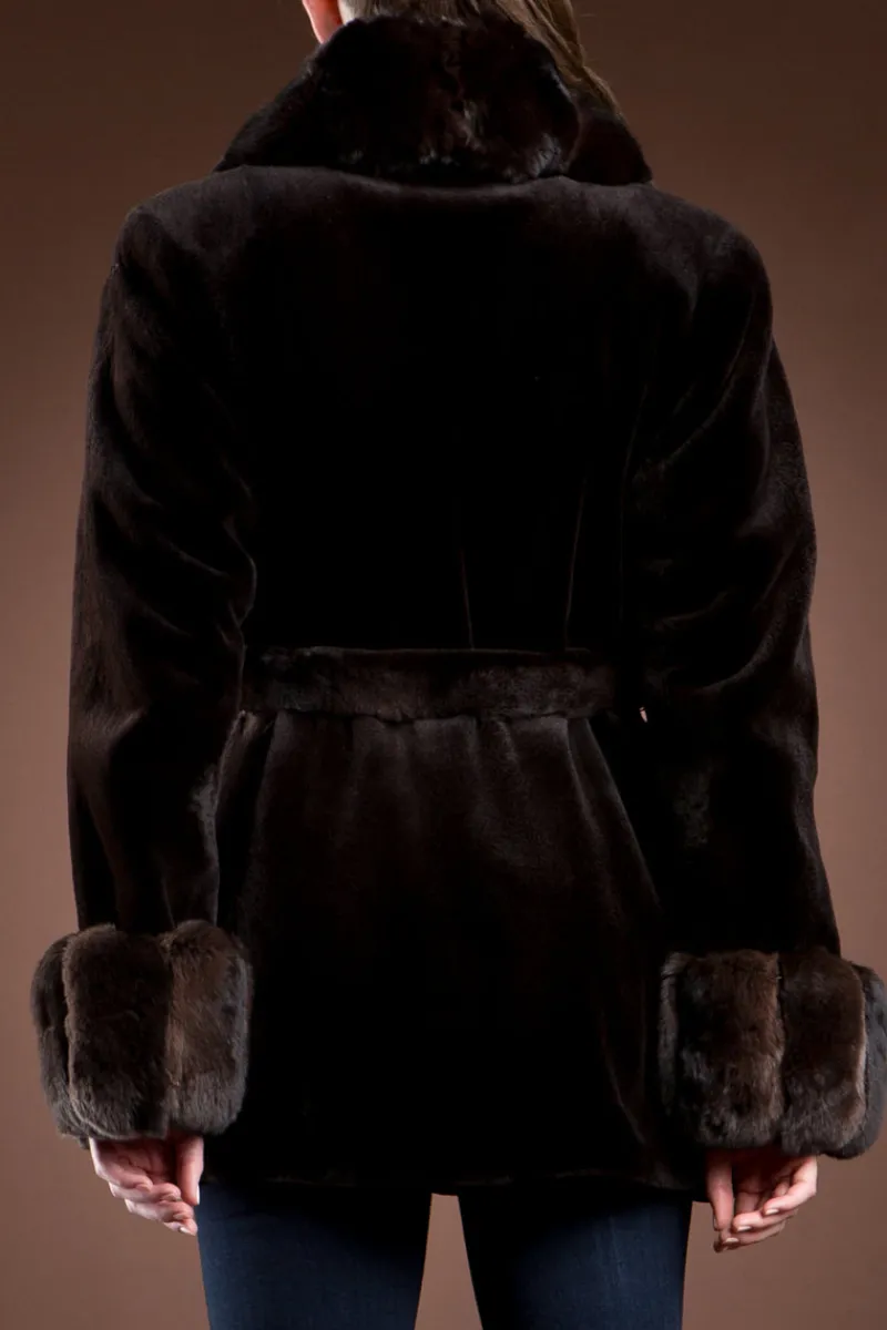 Hot Sheared Mink and Chinchilla Fur Jacket - Notch Collar Women Fur Jackets