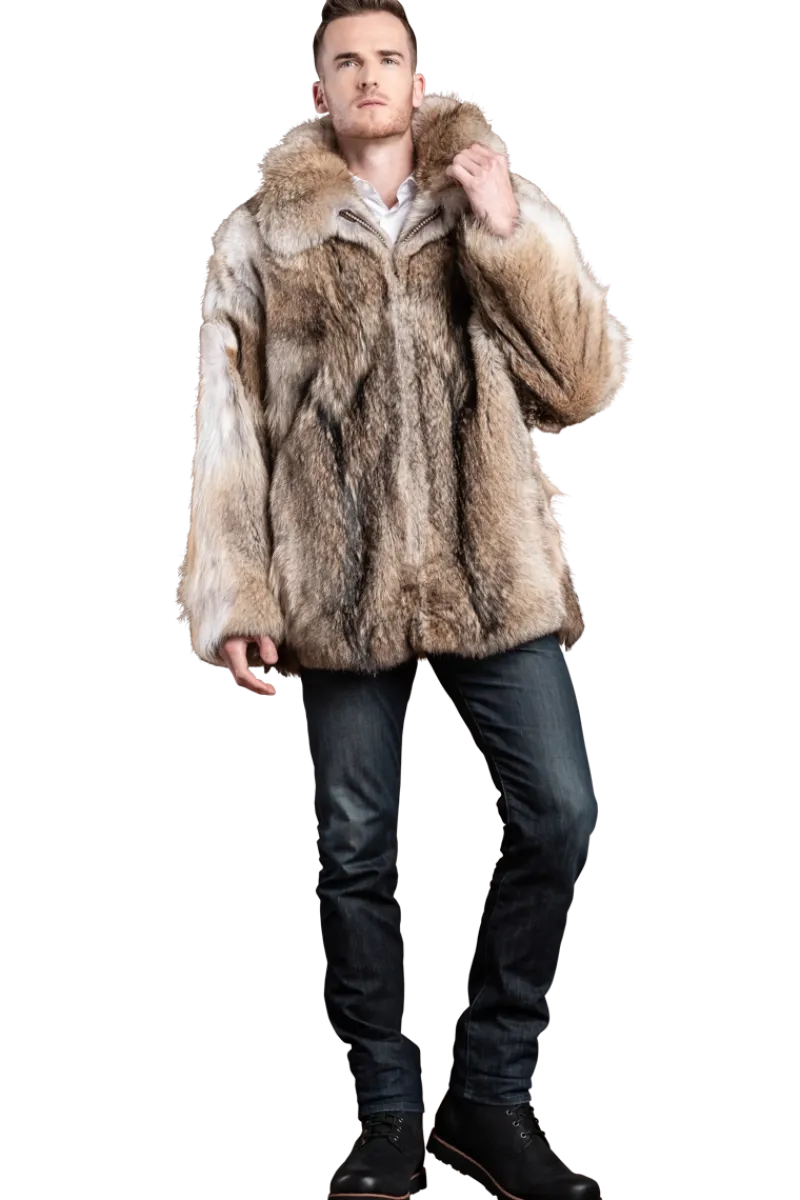 Sale The Terri Men's Natural Coyote Fur Bomber Jacket Furs And Shearlings