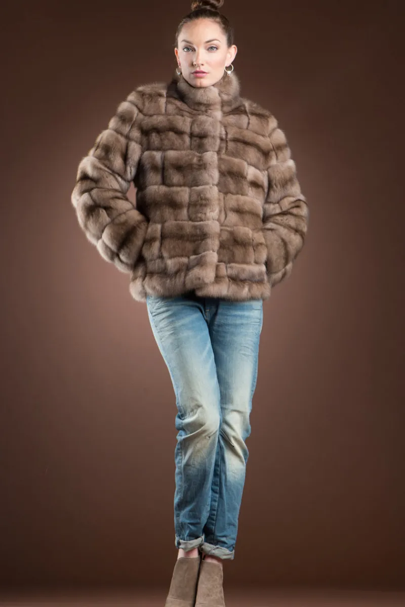 Hot Tortora Brick Pattern Russian Sable Fur Jacket Women Fur Jackets