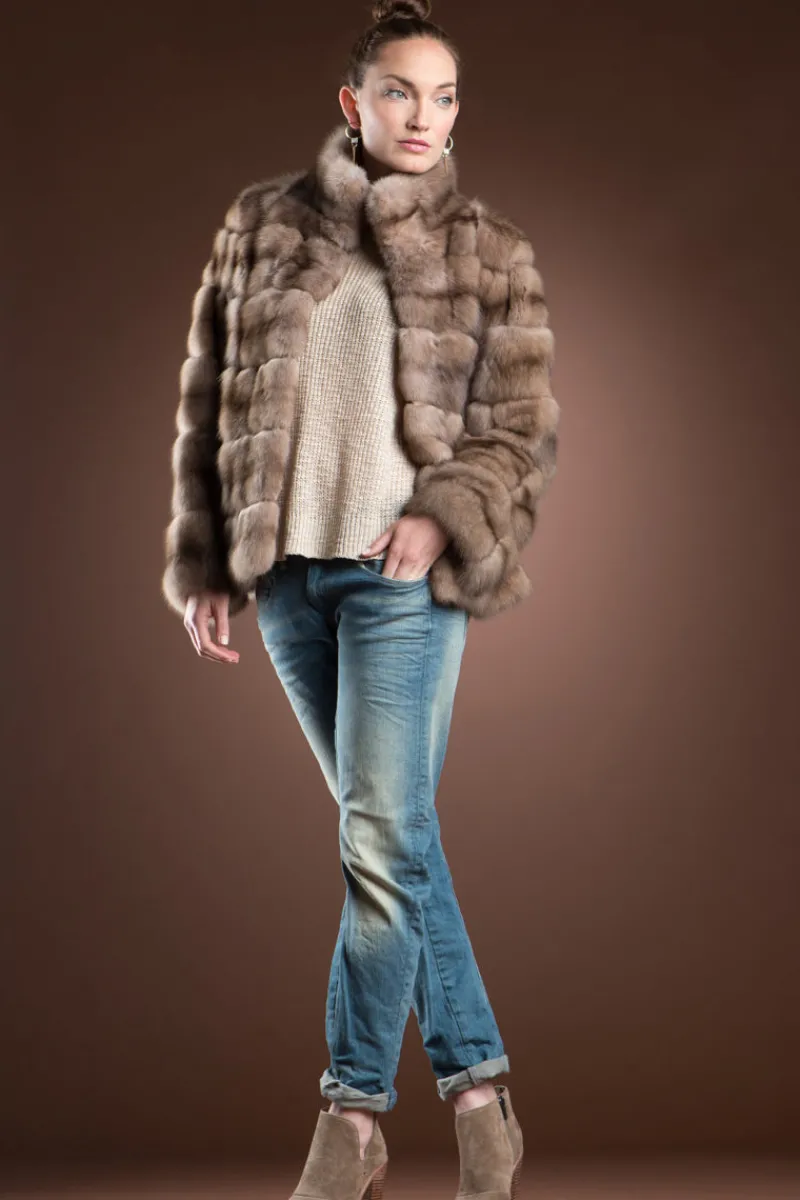 Hot Tortora Brick Pattern Russian Sable Fur Jacket Women Fur Jackets