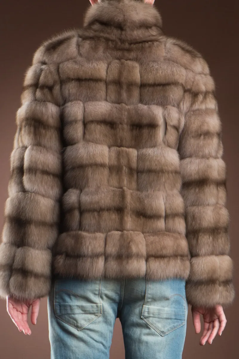 Hot Tortora Brick Pattern Russian Sable Fur Jacket Women Fur Jackets