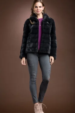 Best Zip Up Horizontal Mink Fur Jacket Women Fur Jackets