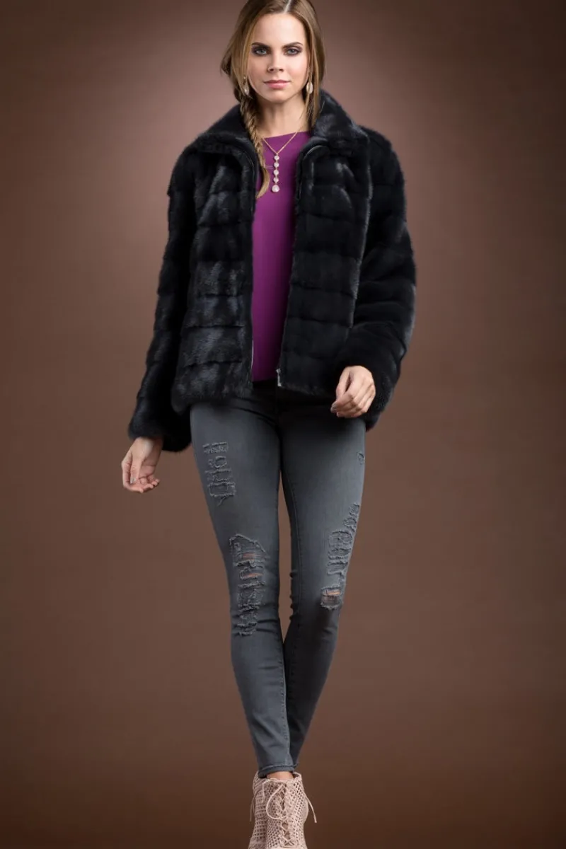 Best Zip Up Horizontal Mink Fur Jacket Women Fur Jackets